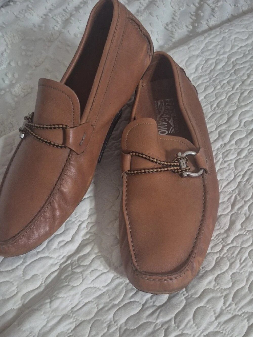 Salvatore Ferragamo Tan Leather Bit-Trim Loafers Size 11.